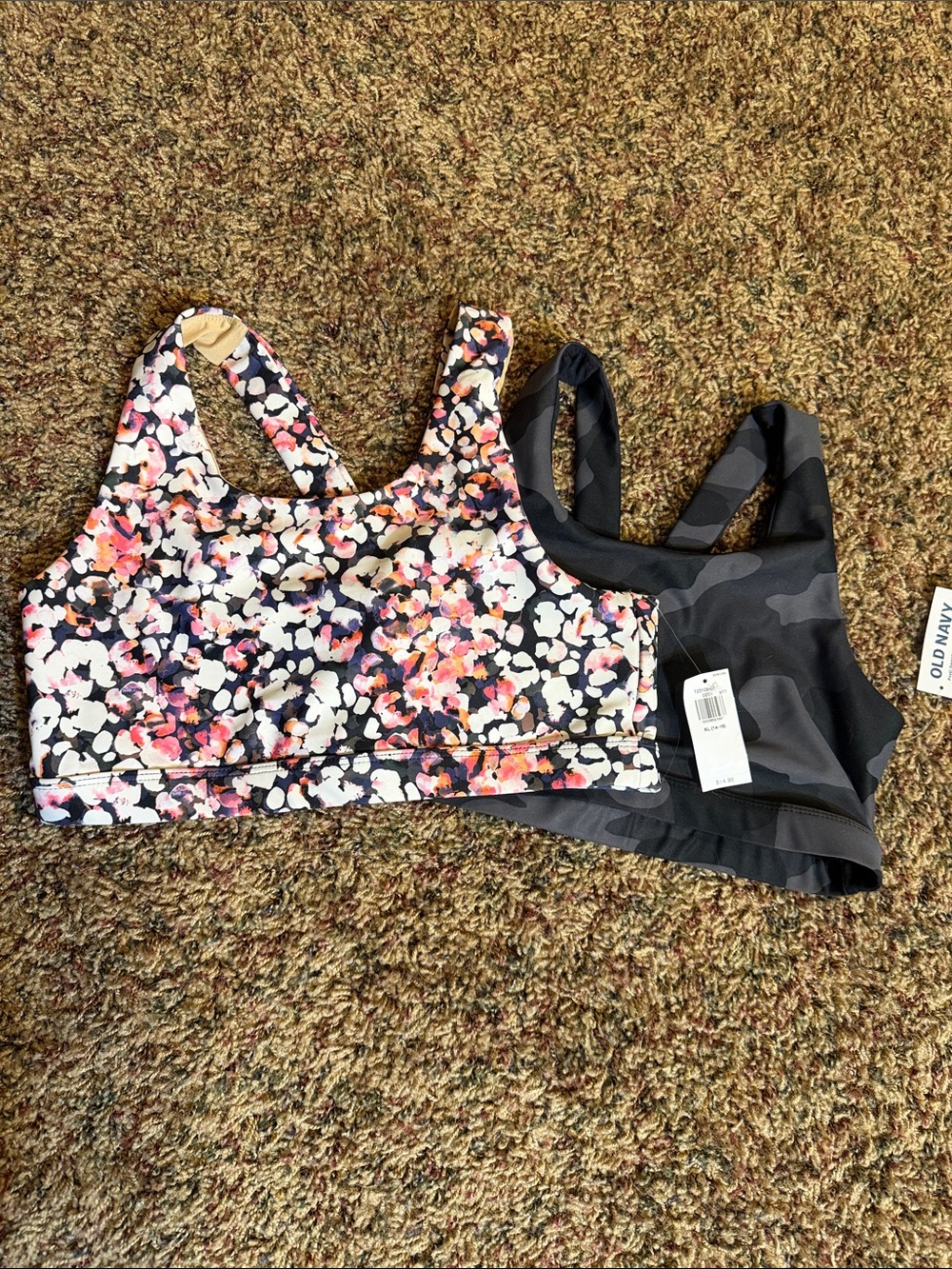 Old Navy Girls Floral Pink & Charcoal Camo Sports Bra Set NWT